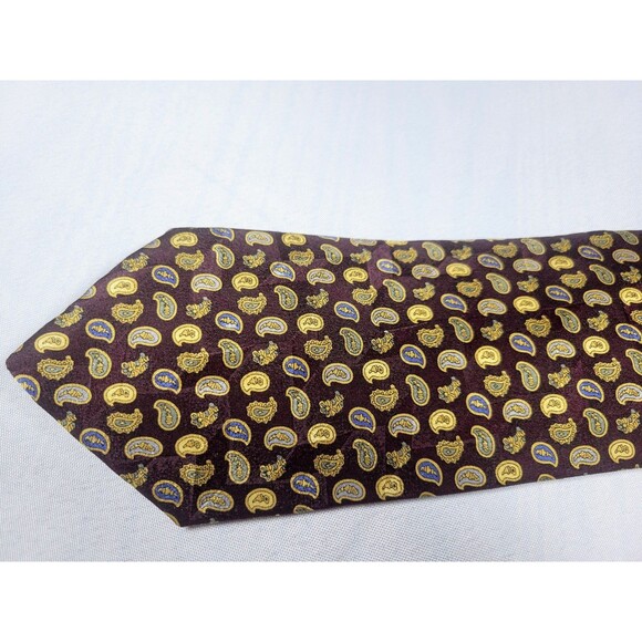 XMI Men's All Silk Tie - Brown/Burgundy Paisley Pattern - Hand Made USA - Picture 3 of 4